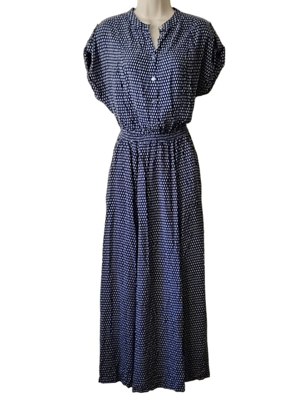 Endea Viscose Button Short Sleeve Midi Shirt Dress S Blue White Russian Fashion